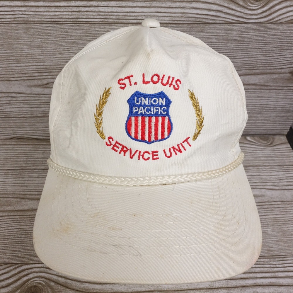 VINTAGE UNION PACIFIC ST LOUIS SERVICE UNIT ROPE BRAID SNAPBACK HAT CAP *STAINED